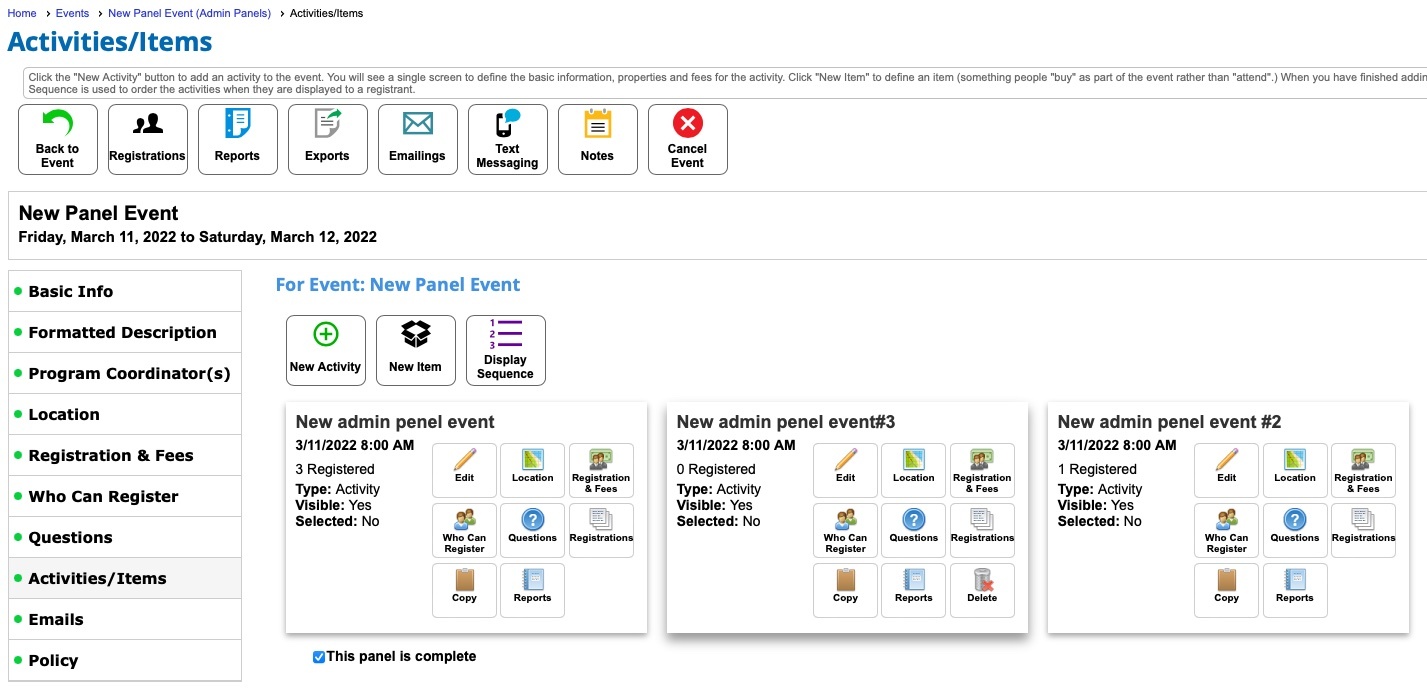 New Activity Item Manager Panel